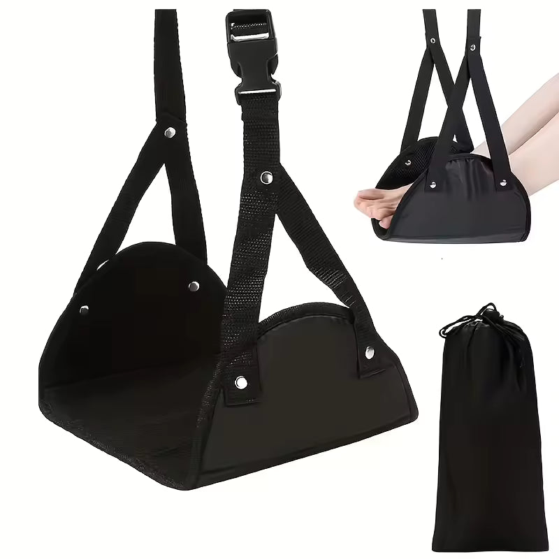 Airplane Footrest with Adjustable Strap – Portable Hammock Leg Rest Travel Accessory