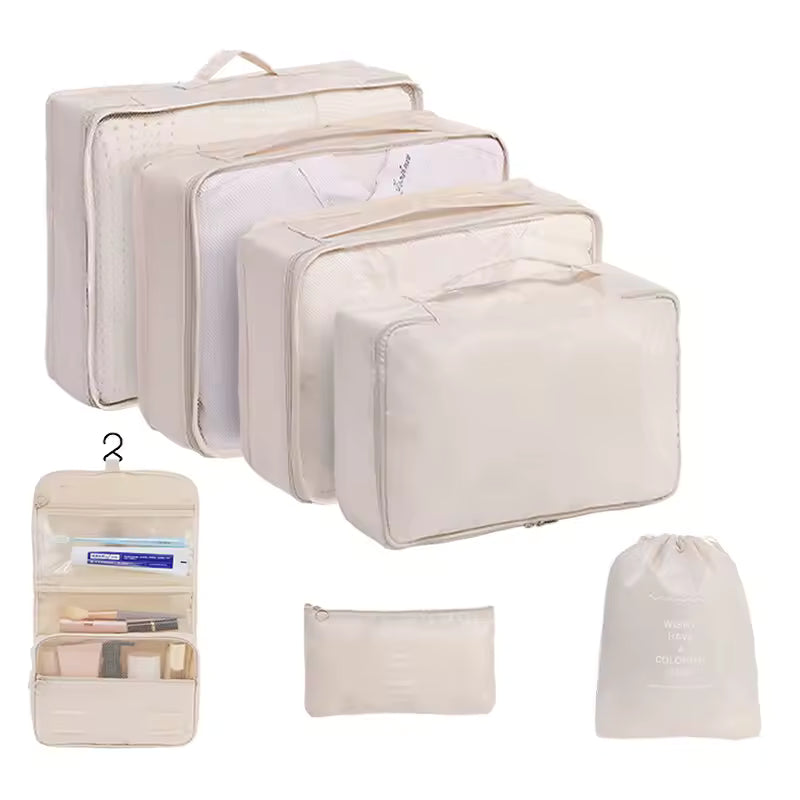 7–9 Pcs Travel Packing Cubes Set – Portable Luggage Organizer Bags for Clothes & Shoes (Foldable Suitcase Storage Set)