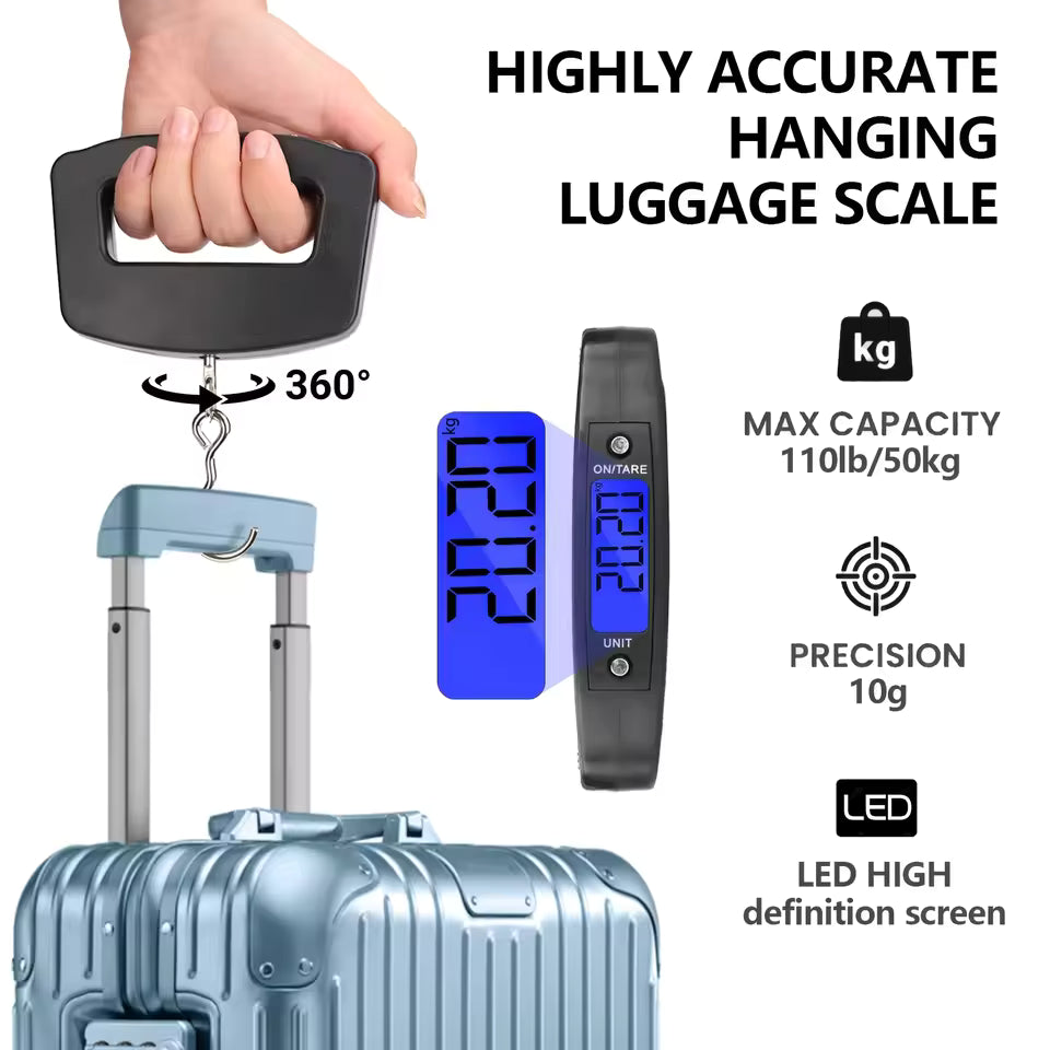50kg LCD Digital Portable Luggage Scale High Precision Travel Hanging Scale with Webbing Strap