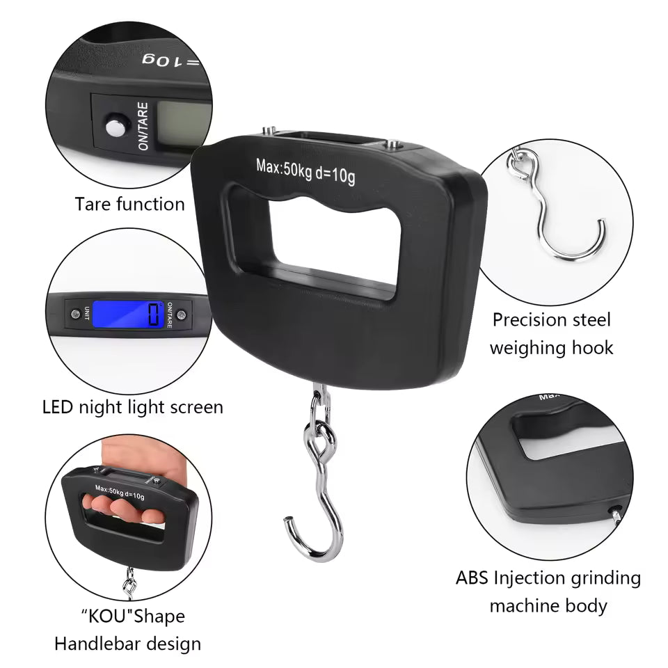 50kg LCD Digital Portable Luggage Scale High Precision Travel Hanging Scale with Webbing Strap