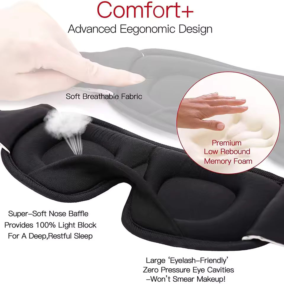 3D Contour Sleep Eye Mask for Side Sleepers – 100% Blackout Soft Travel Sleeping Mask
