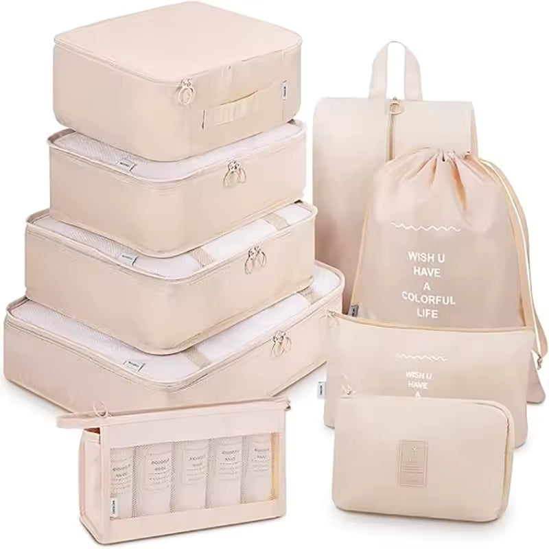 7–9 Pcs Travel Packing Cubes Set – Portable Luggage Organizer Bags for Clothes & Shoes (Foldable Suitcase Storage Set)