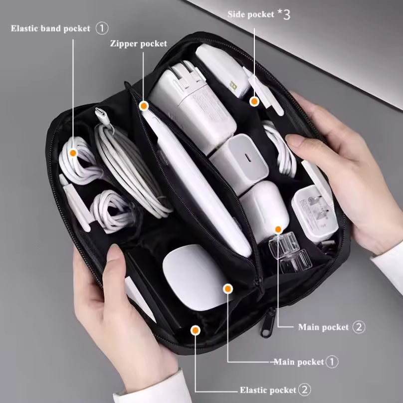 Portable USB Cable Organizer Bag Travel Tech Pouch for Earphones, Power Bank & Accessories