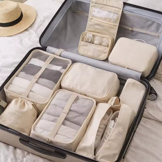7–9 Pcs Travel Packing Cubes Set – Portable Luggage Organizer Bags for Clothes & Shoes (Foldable Suitcase Storage Set)