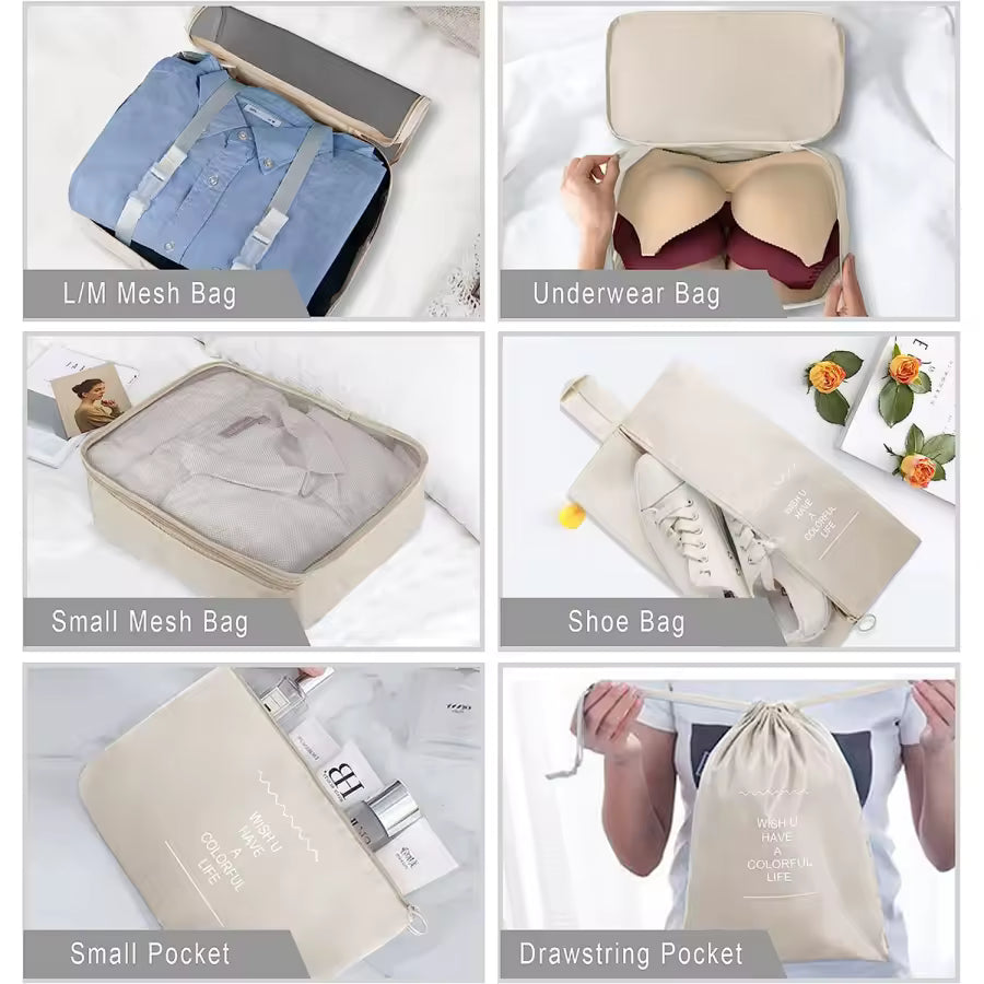 7–9 Pcs Travel Packing Cubes Set – Portable Luggage Organizer Bags for Clothes & Shoes (Foldable Suitcase Storage Set)